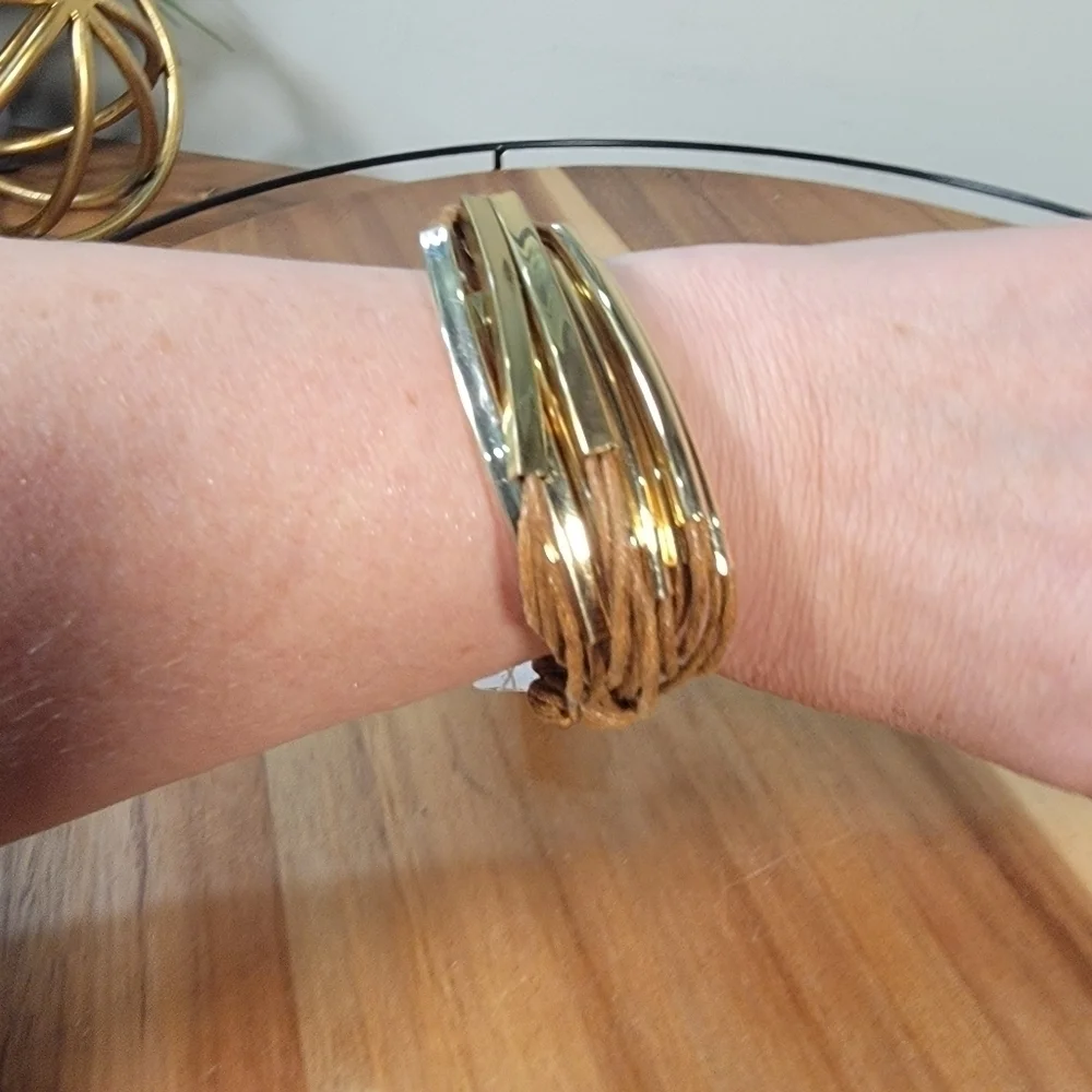 NEW New York and Company Leatherette and Gold tone Metal Bracelet